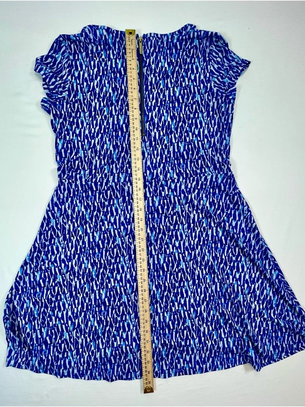 Michael Kors Royal Blue Printed Scoop-Neck Short Sleeve Mini Dress L